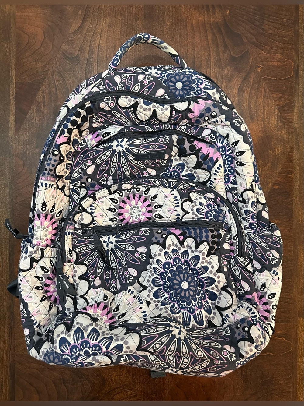 Vera Bradley Campus Quilted Floral Pattern Women's Backpack - Blue & Pink - Picture 1 of 4